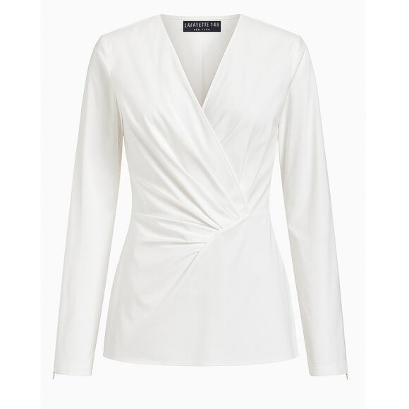 Lafayette 148 New York Ivory Fitted Asymmetrical Wrap Blouse Size 4 NWT 🤍 - Picture 1 of 10
